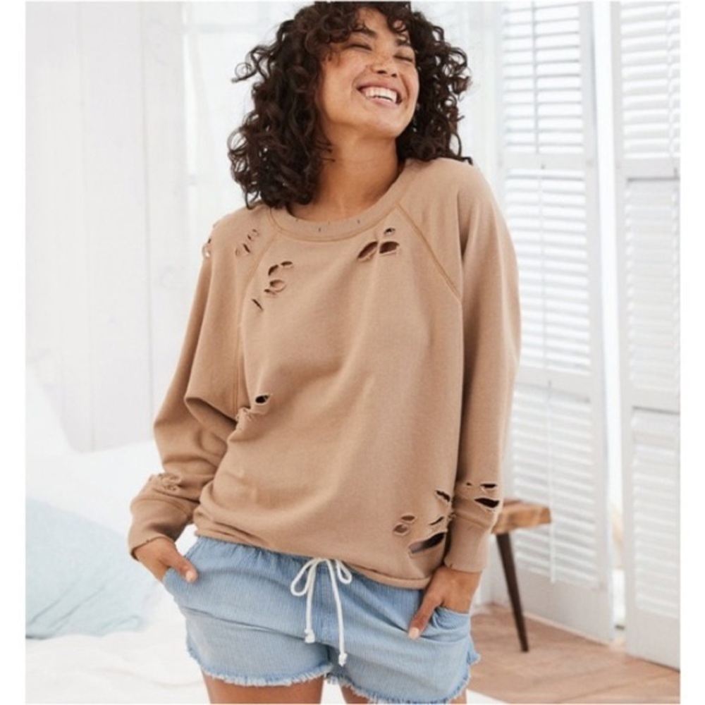 Small aerie oversized distressed sweatshirt